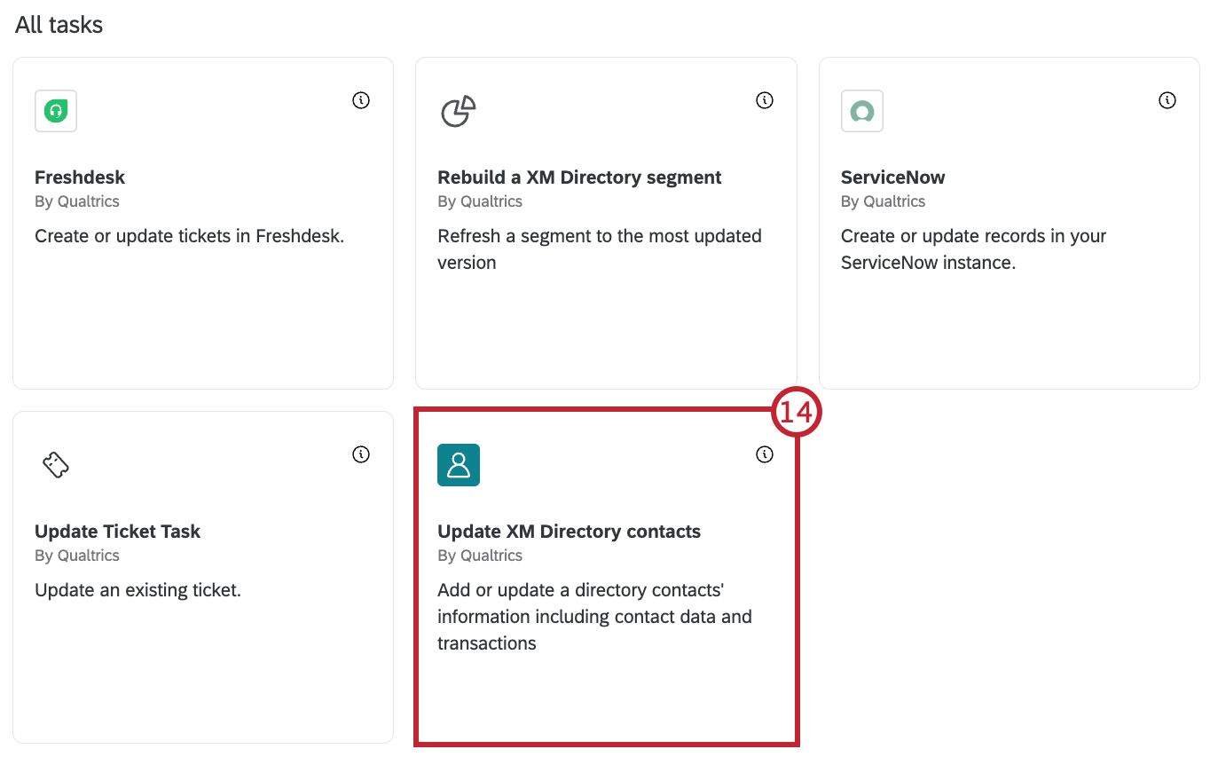 selecting the Update XM Directory contacts task in workflows