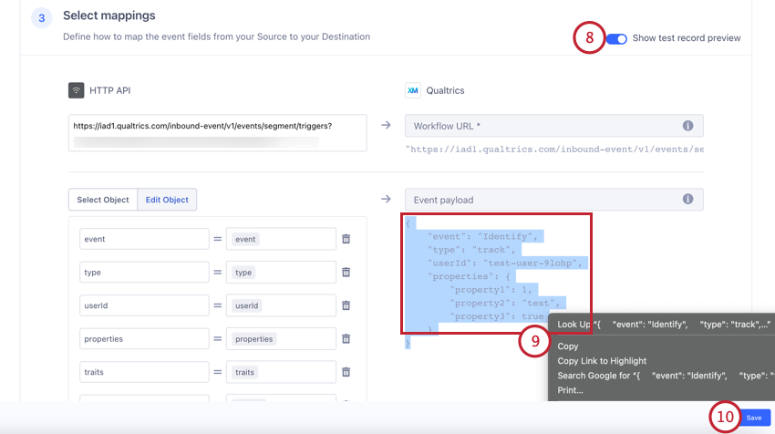 Testvorschau aktivieren und json kopieren
