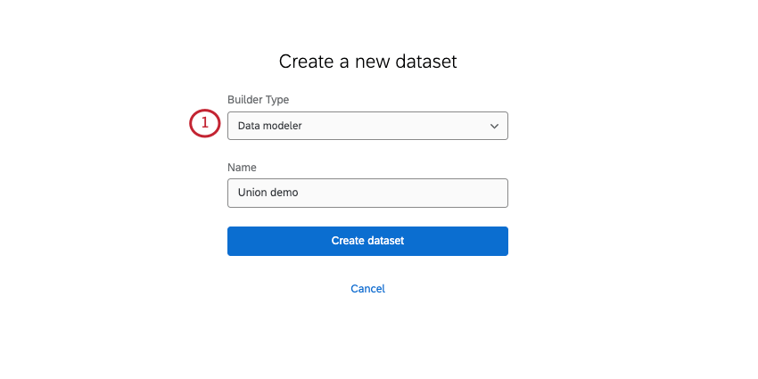 Datenmodell, das auf der Seite zum Anlegen eines Datensets ausgewählt wurde