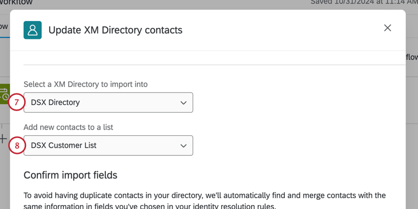 choosing a directory and list to save contacts to