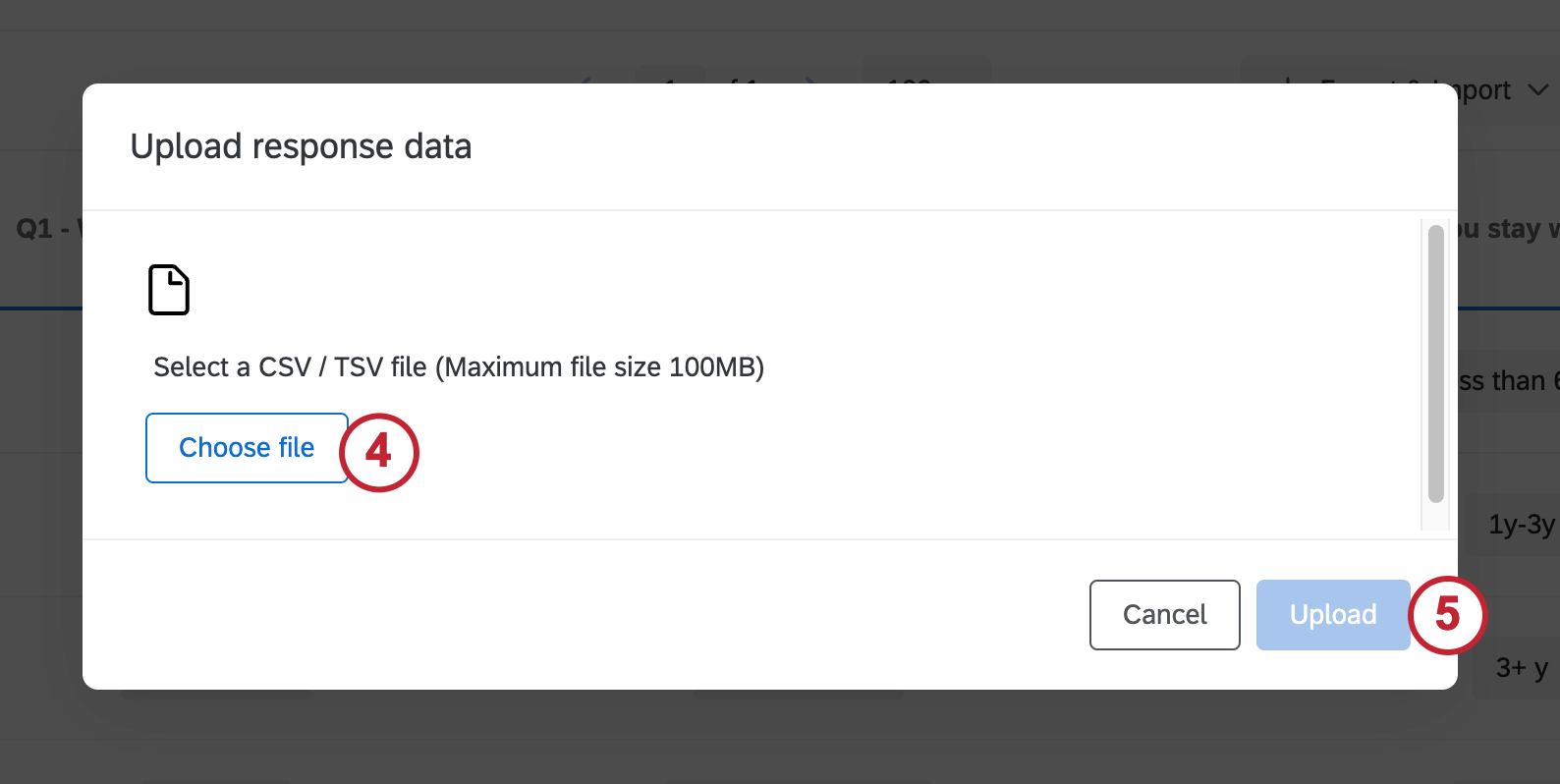 Menu de téléchargement des données de réponses avec le bouton Parcourir
