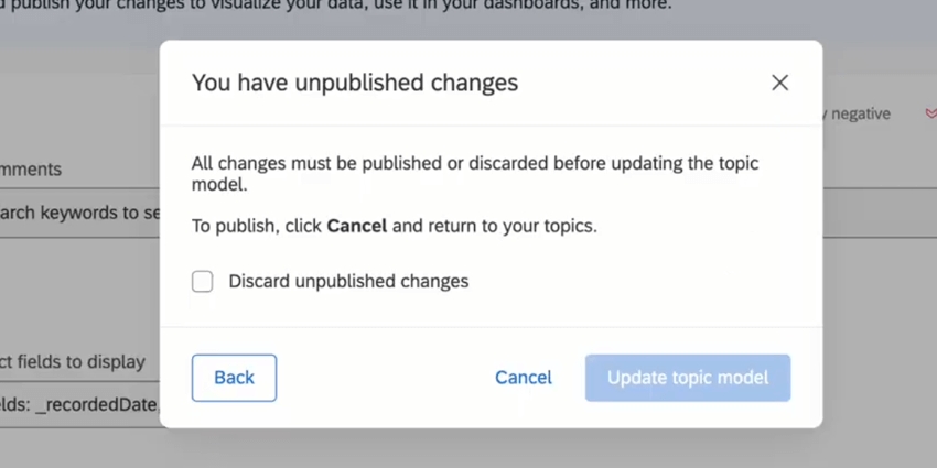 the pop-up window asking to discard unpublished changes