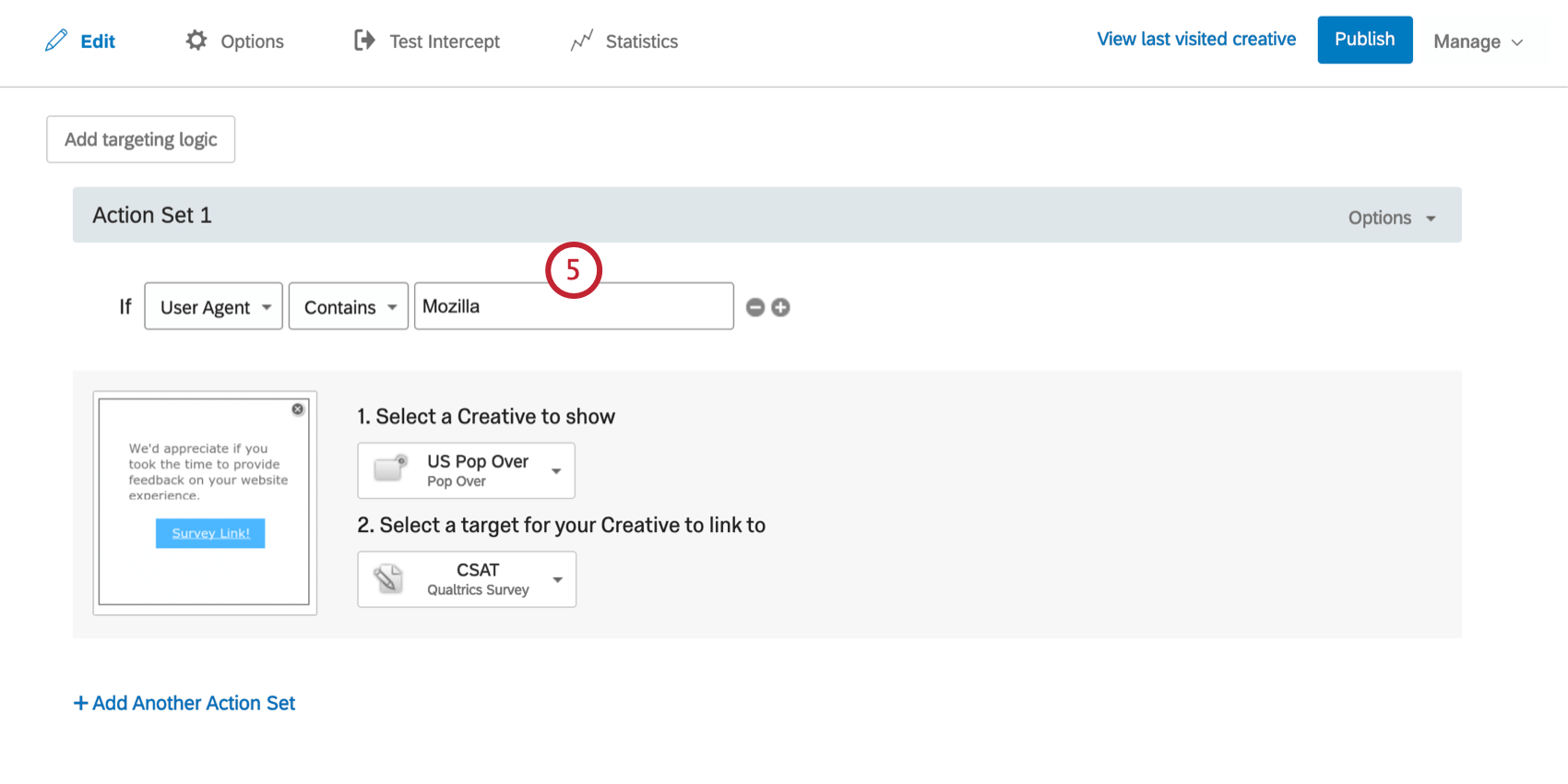Bedingung User Agent enthält Mozilla und richtet sich an alle Besucher, die Mozilla Firefox verwenden.