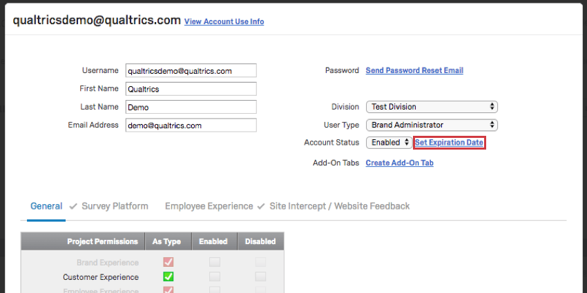 Blue Set Expiration Date link right next to Account Status