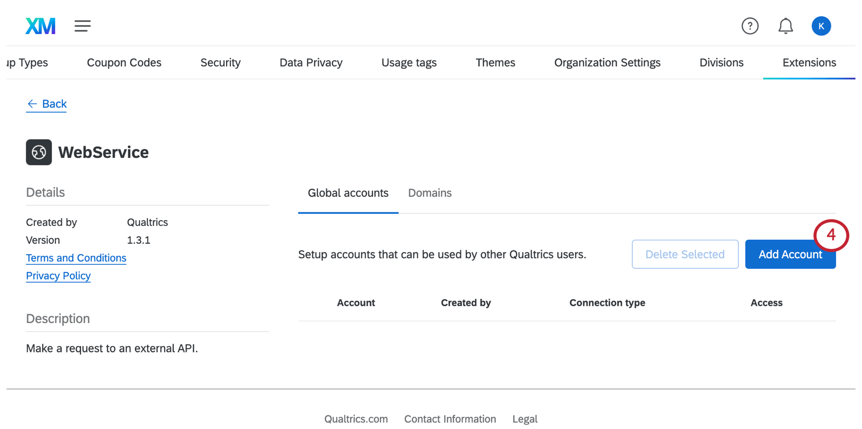 Image of the "Add account" button that appears on next page after clicking web service