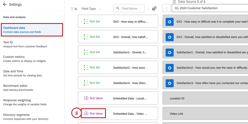 Zuordnen des Video-Linkfelds als Textwert in einem Dashboard
