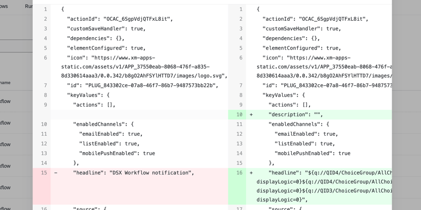viewing the json payload to see what changed between versions