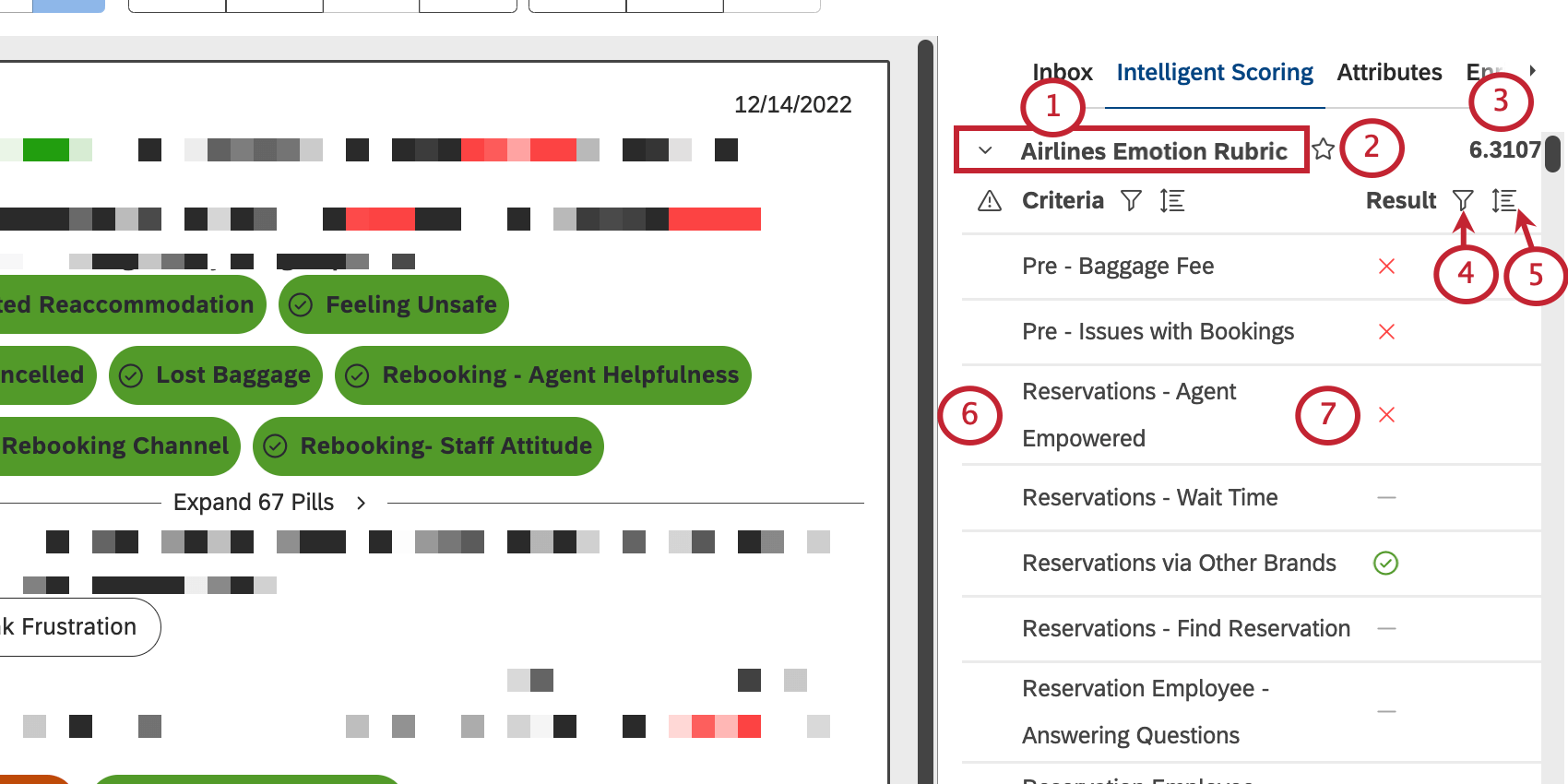 zoomed in on intelligent scoring section, where rubric criteria are listed as passes or fails