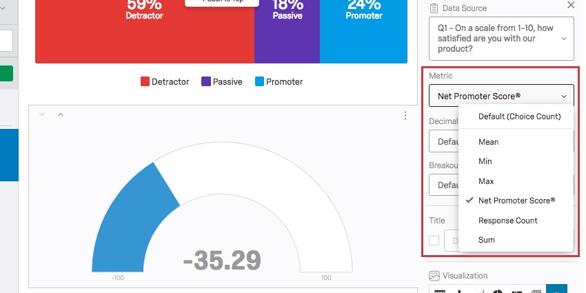 metric dropdown in the visualization editing pane