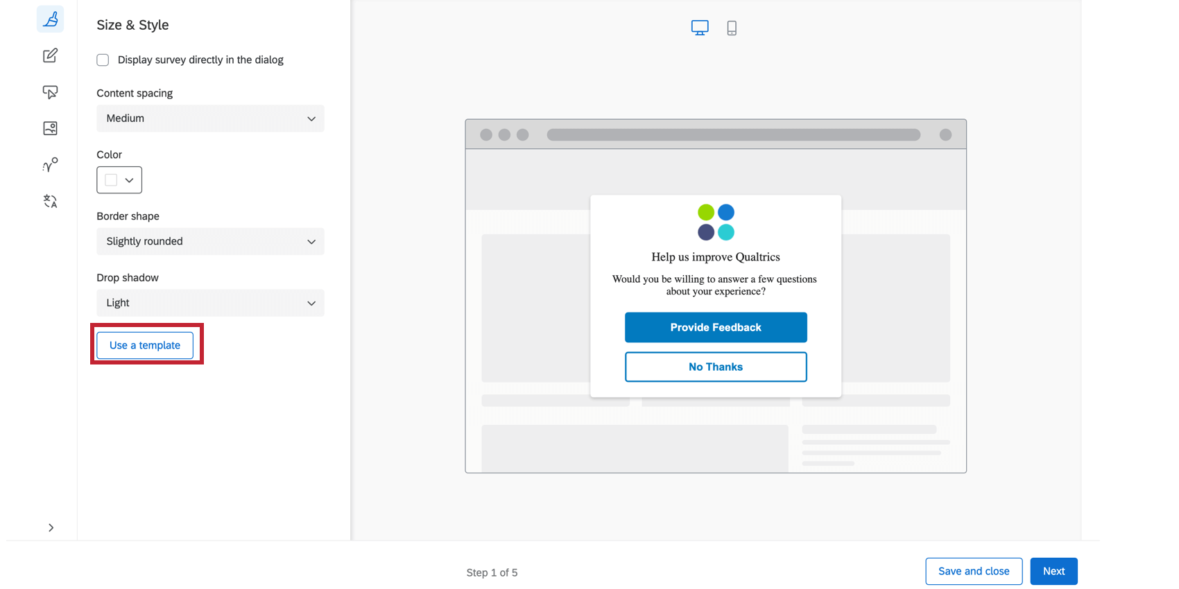 utilisation du bouton "template" en bas de page lors de lédition dun dialogue réactif