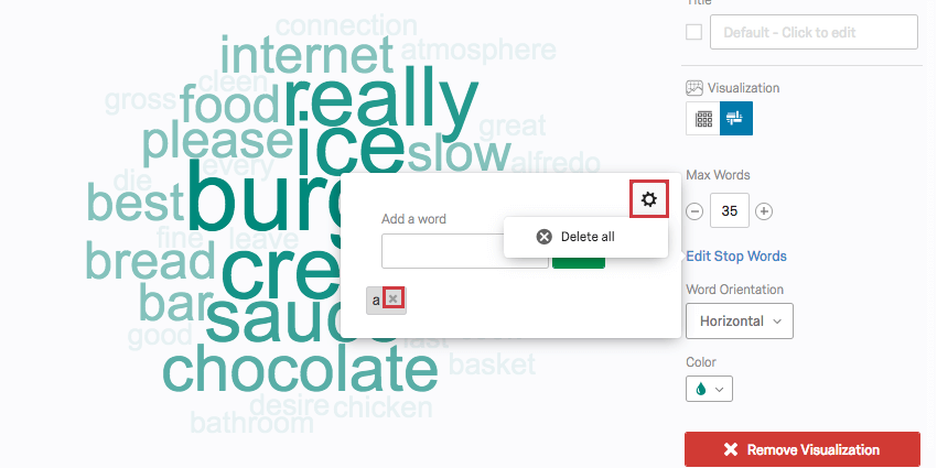 the X (Delete button) next to a stop word