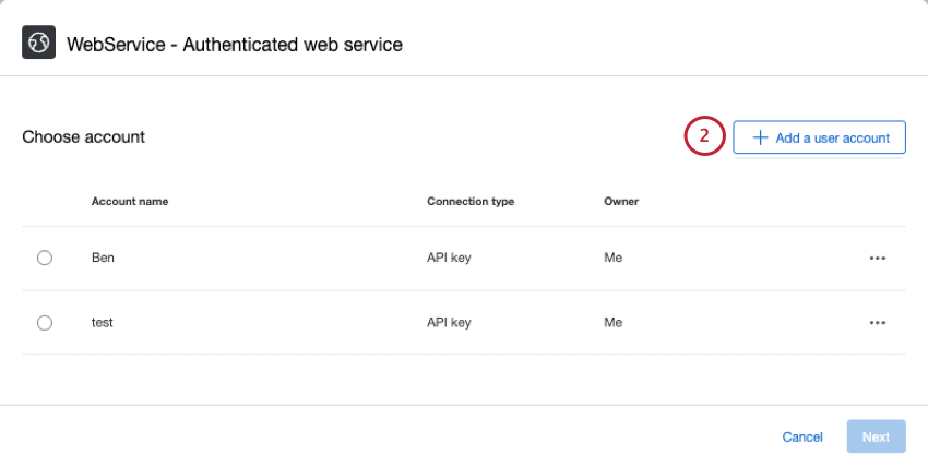 nouvelle fenêtre dans laquelle vous configurez les comptes dutilisateurs