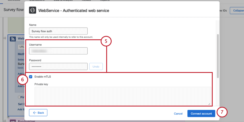 filling out and saving web service credentials