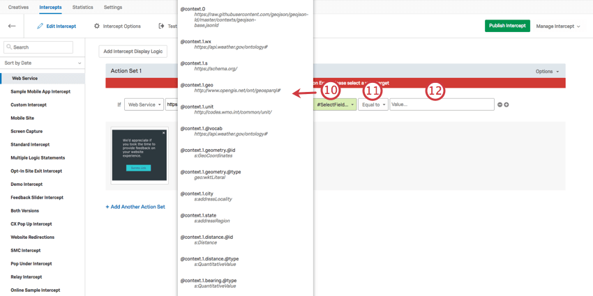 Menu Seleziona campo ampliato ai valori del servizio web