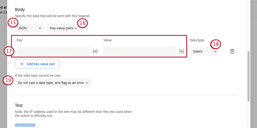 adicionar parâmetros do corpo ao serviço da Web e, em seguida, adicionar um par de valores-chave à solicitação do corpo