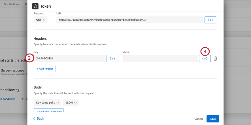 aggiungere un token api come intestazione