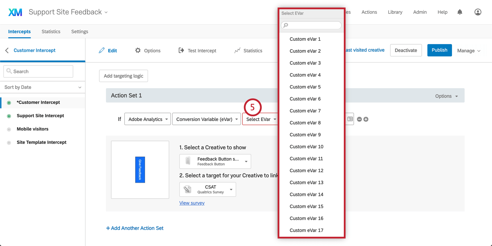 Selecting a Custom Variable form the third dropdown in adobe analytics logic