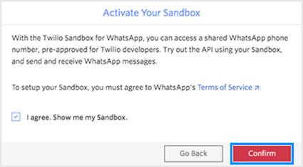 Ventana que dice activar tu sandbox y tiene un botón de confirmación en la parte inferior derecha