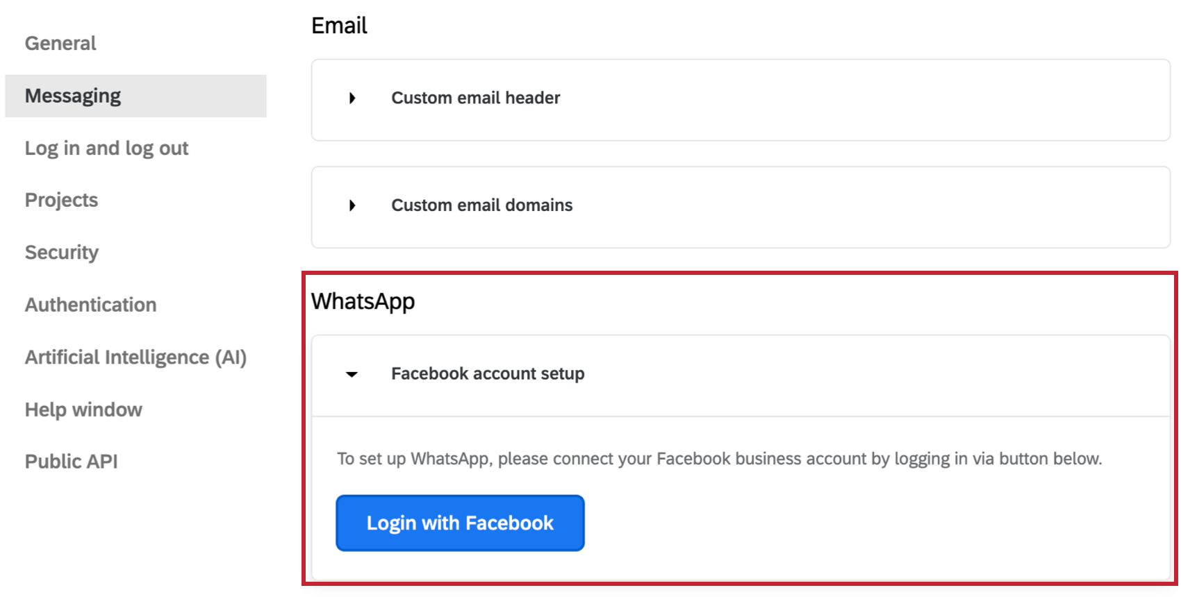 WhatsApp signup in the Admin tab