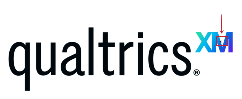 The Qualtrics XM logo in a heat map question. A White dot is over the XM portion of the logo, showing where the respondent clicked