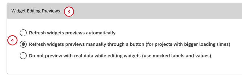 Scroll down to the Widget Editing Previews section. Select one of the available preview modes.
