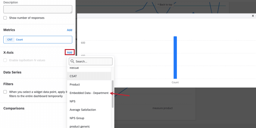 ウィジェットにフィールド名を追加するスクリーンショットだが、フィールドの1つが長く扱いにくい名前になっている。