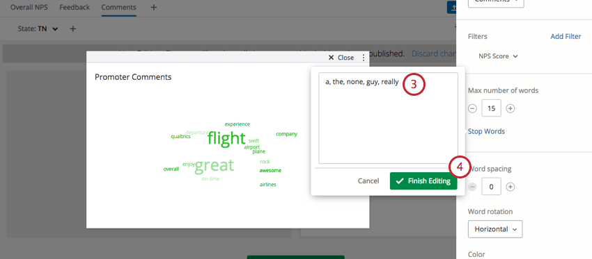 Text box to enter stop words