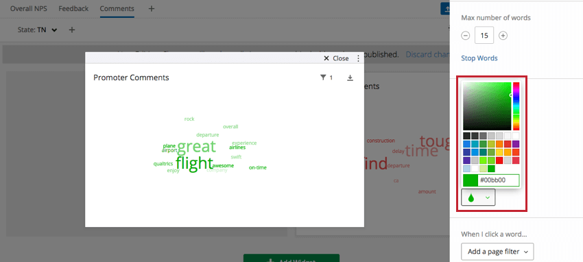 Color selector in righthand editing pane