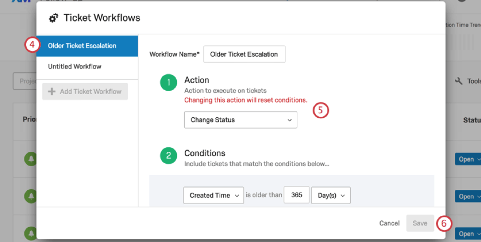 Ticket workflows window