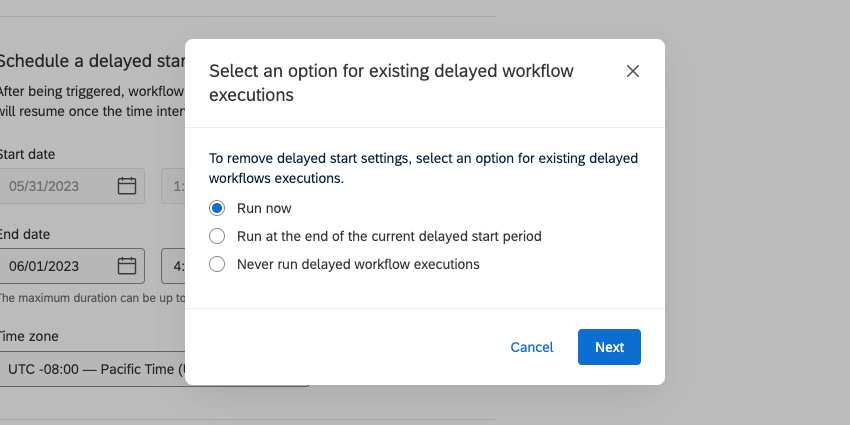 Image of new window with options described