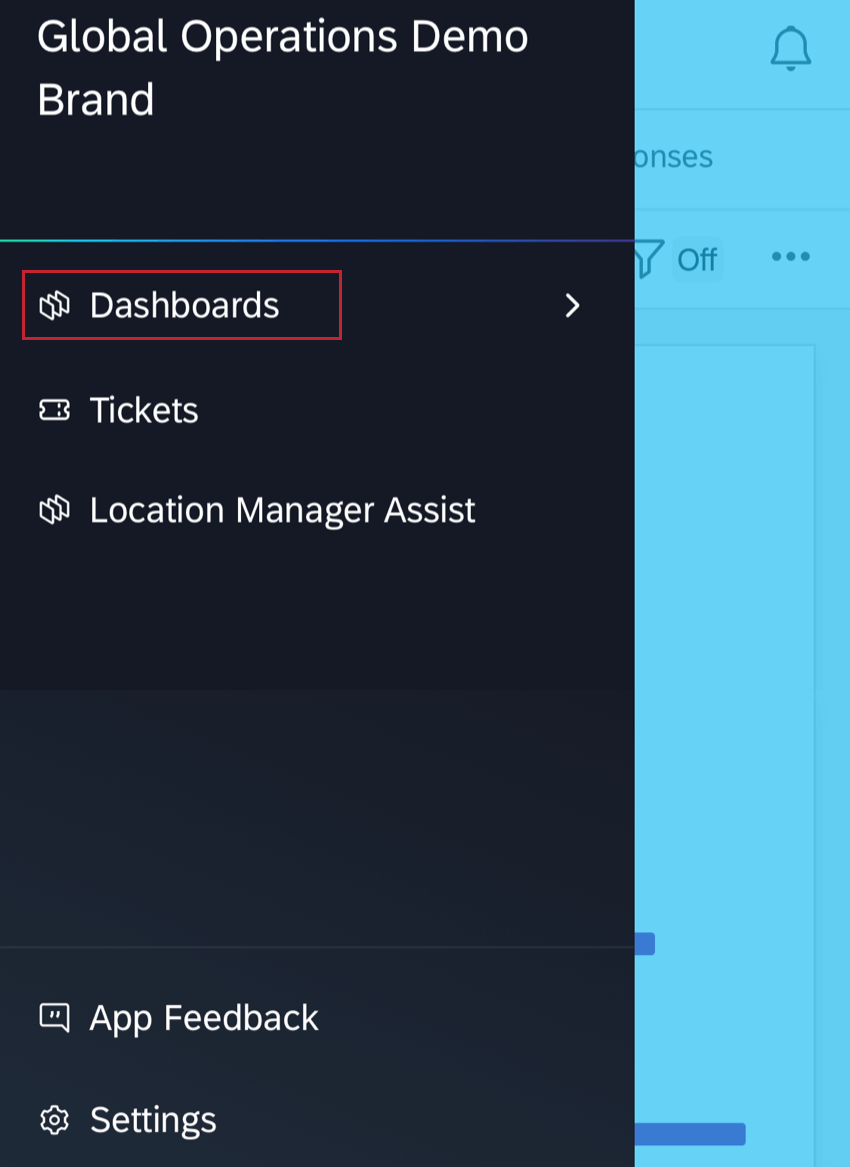 lopzione dashboard nel menu dellapplicazione