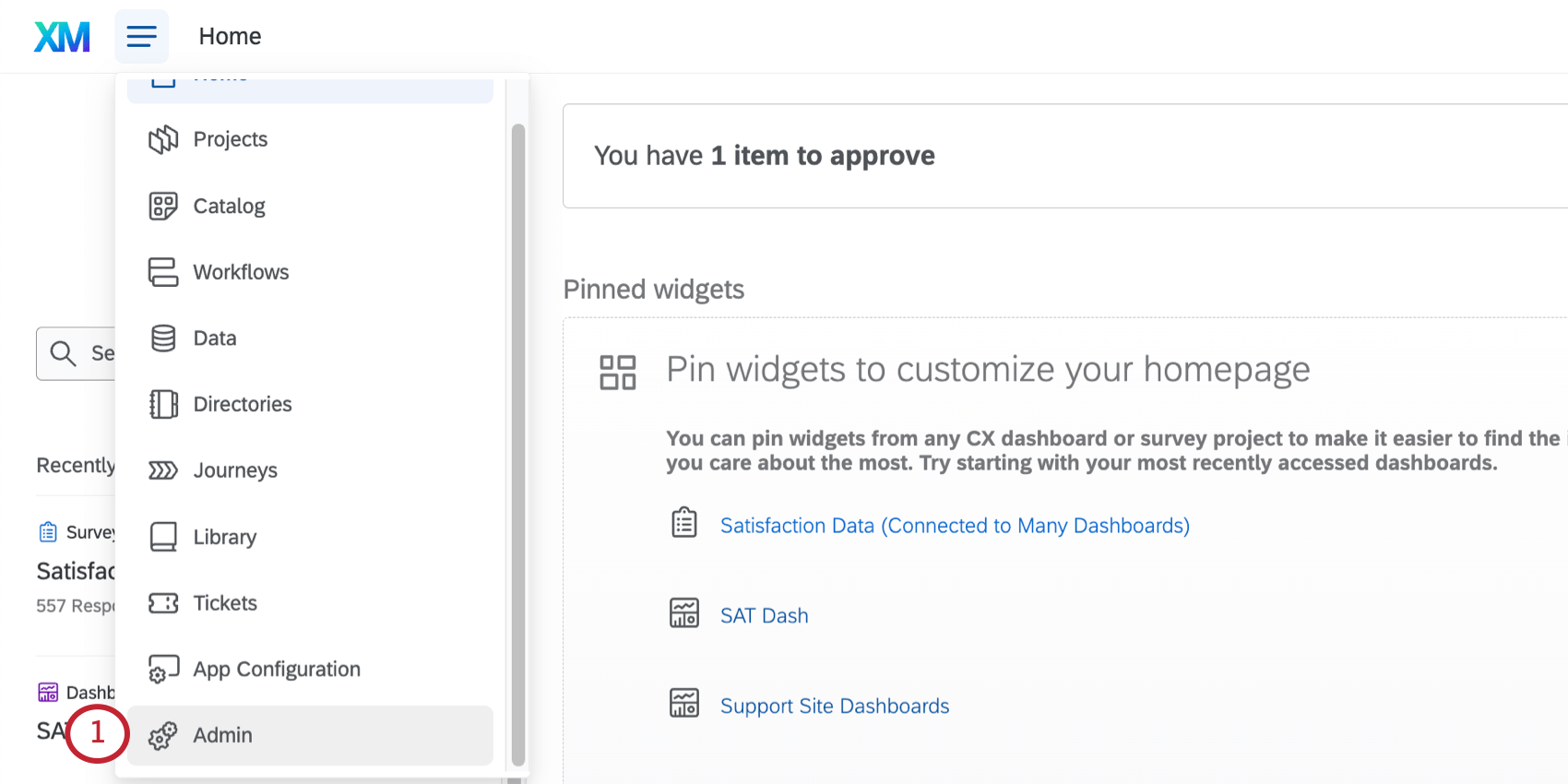 Admin button in global navigation