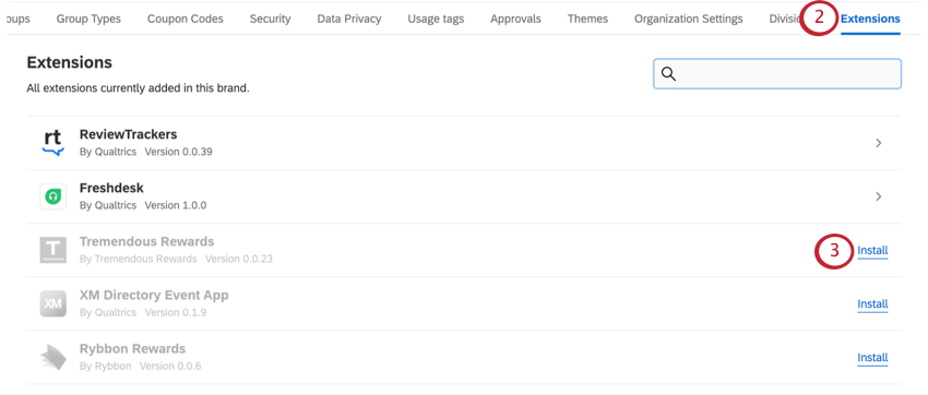 Installing from the Extensions page of Admin
