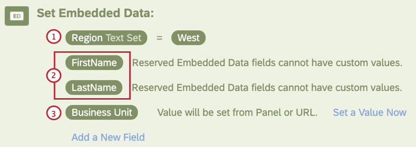 Diferentes tipos de campos de datos embebidos en un elemento de datos embebidos
