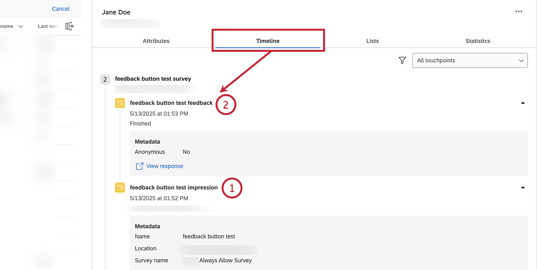 viewing digital touchpoints in the touchpoints tab in xm directory