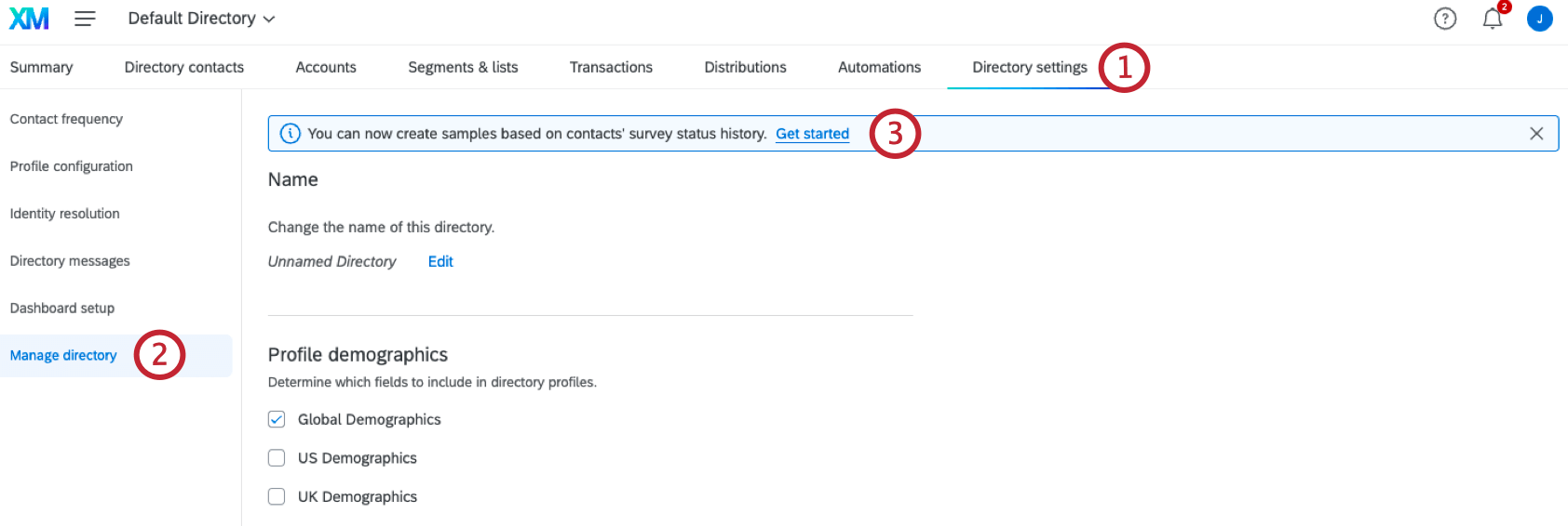 button to load survey status history within directory settings