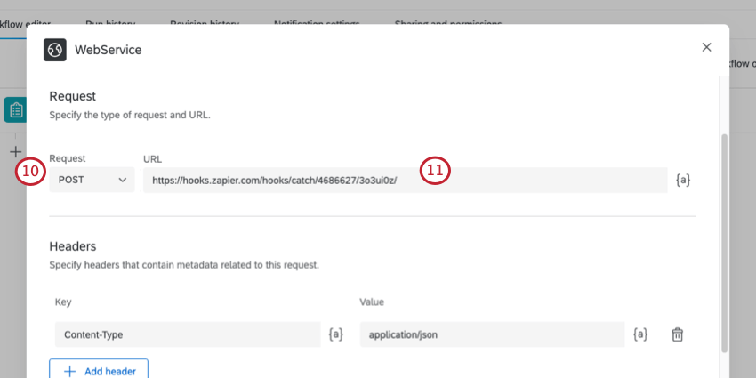 WebサービスタスクのリクエストタイプとURL