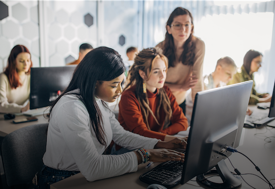 Students working in a computer lab