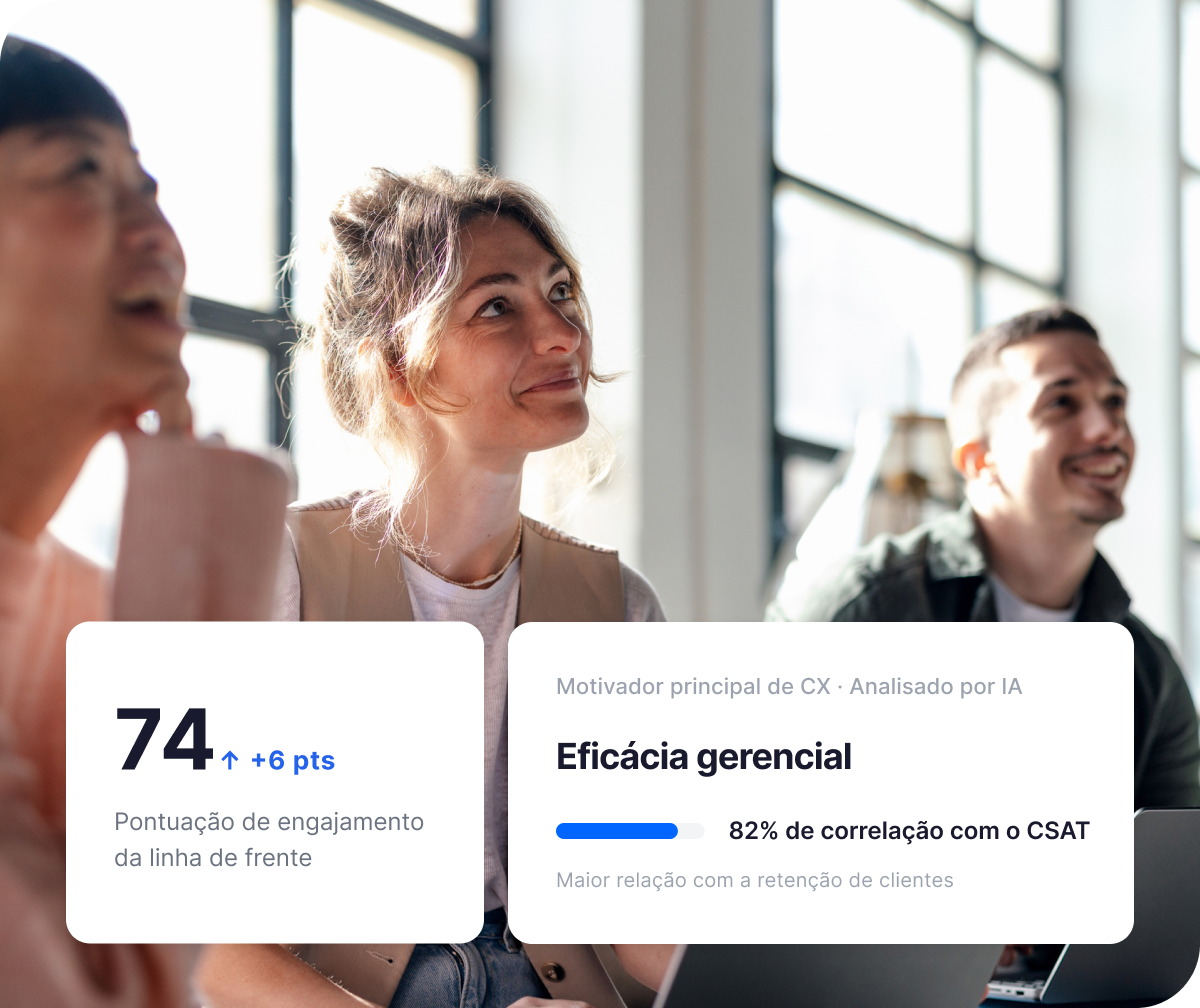 Dashboard de fatores de renovação: suporte proativo 92%, adoção de funcionalidades 78%, conclusão de integração 71%, com insight de IA.