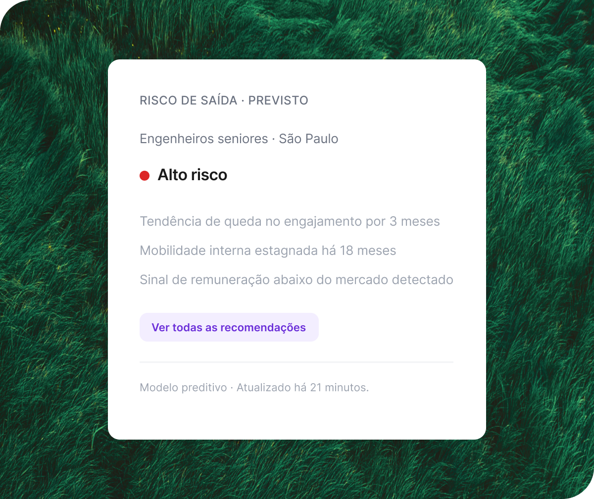 Interface Qualtrics XM mostrando previsão de alto risco de saída de funcionários com principais sinais de risco.