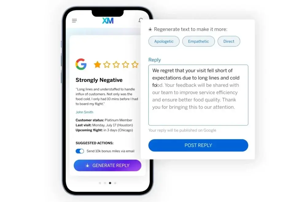 Strongly negative Google review with AI generated reply.
