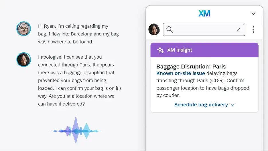 Qualtrics XM insight and recommended action from customer support conversations.